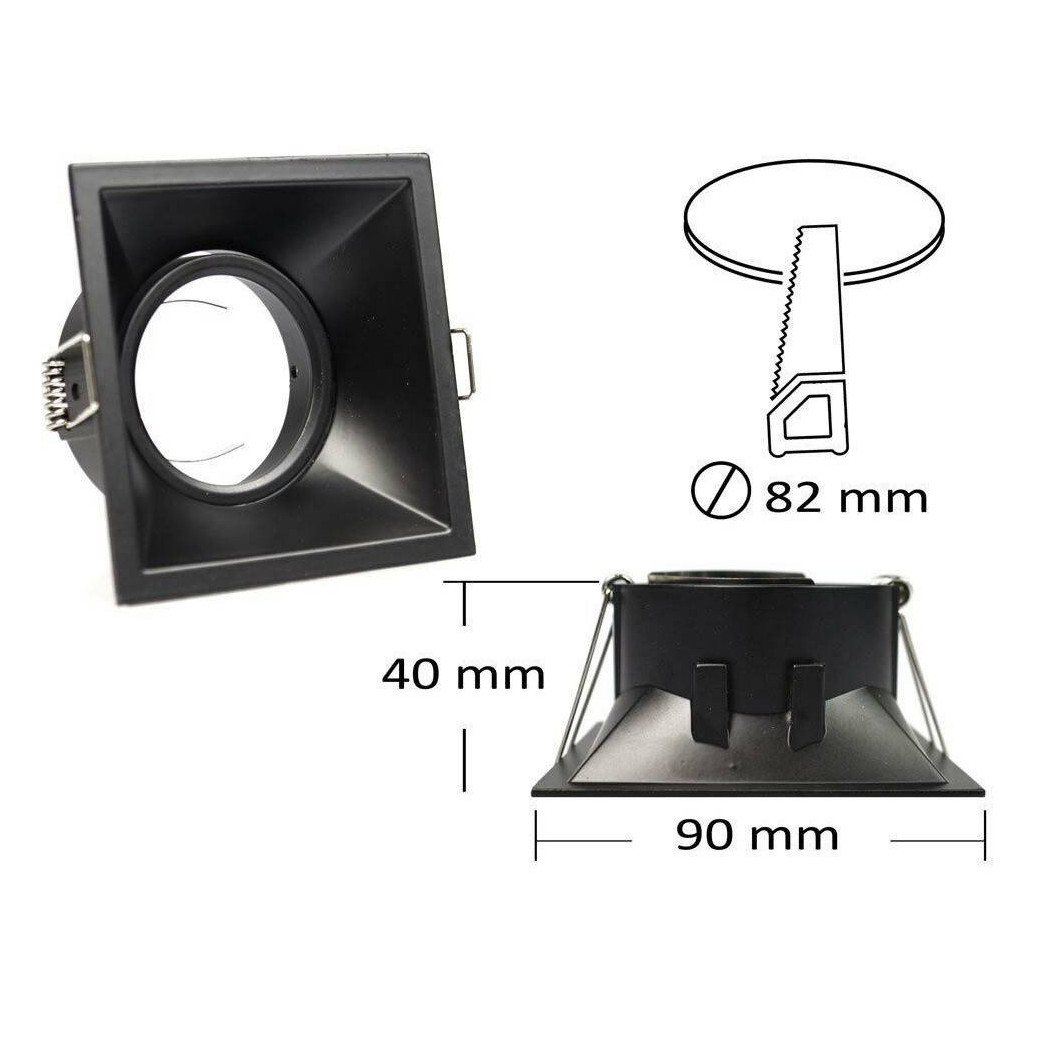 foto del prodotto trade shop porta faretto incasso supporto faretto orientabile quadrato gu10 foro 82 mm p14 nero