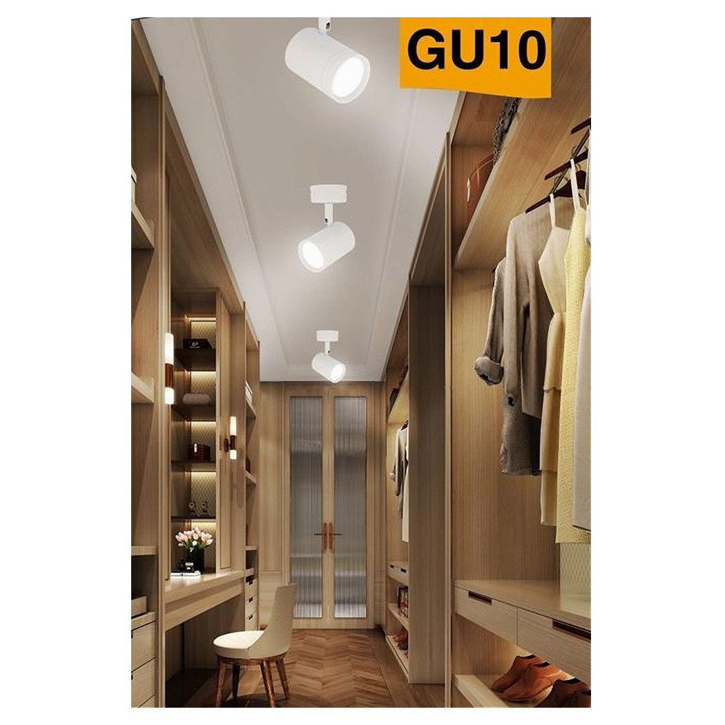 foto del prodotto trade shop porta faretto proiettore orientabile da soffitto parete a cilindro gu10 p28 gu10 bianco