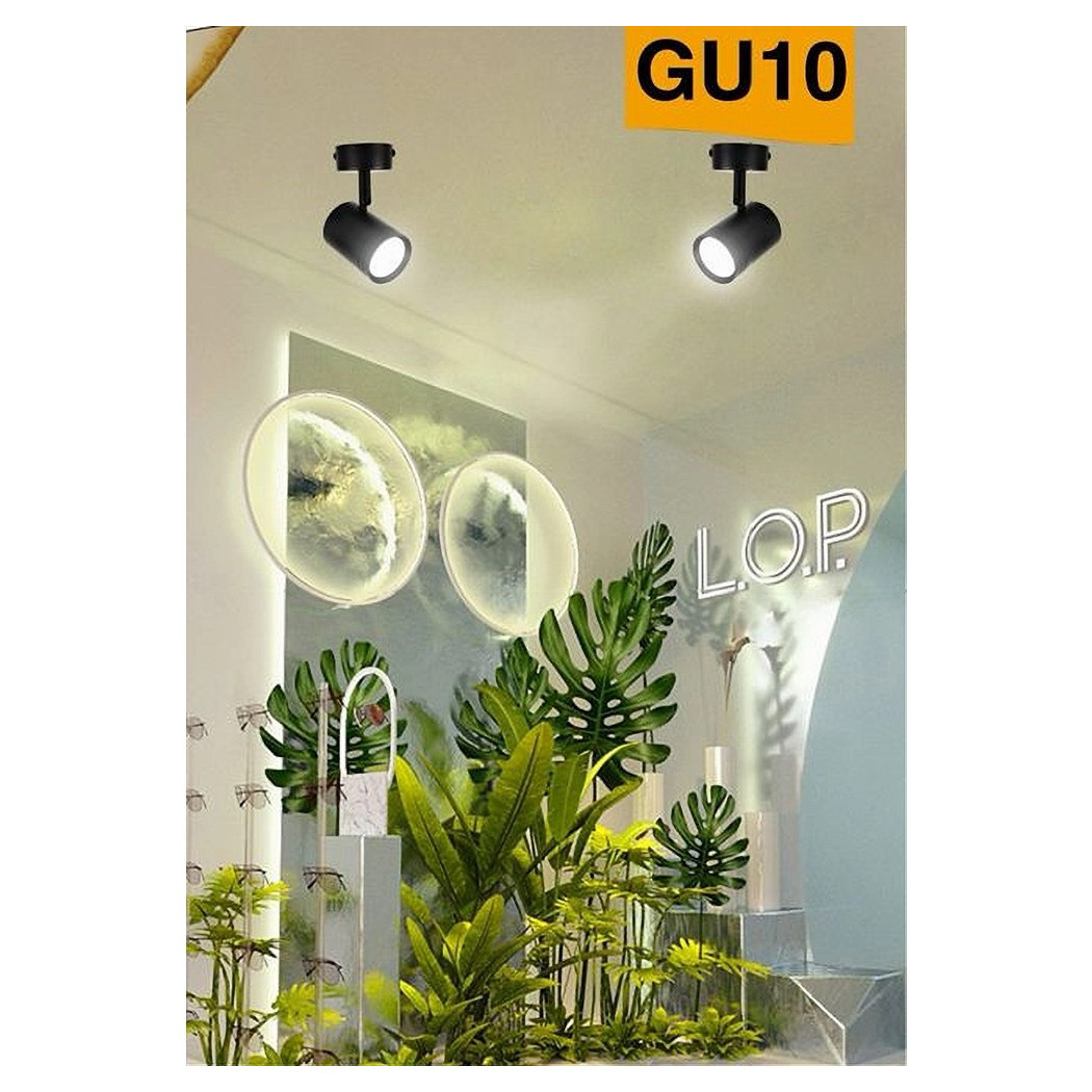 foto del prodotto trade shop porta faretto proiettore orientabile da soffitto parete a cilindro gu10 p28 gu10 nero