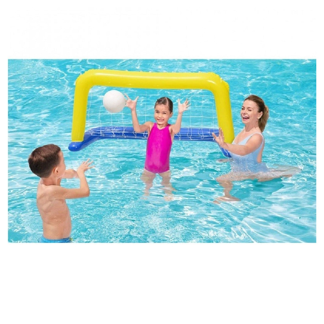 foto del prodotto trade shop porta gonfiabile galleggiante water polo con palla giallo 137x66cm bambini 52123 