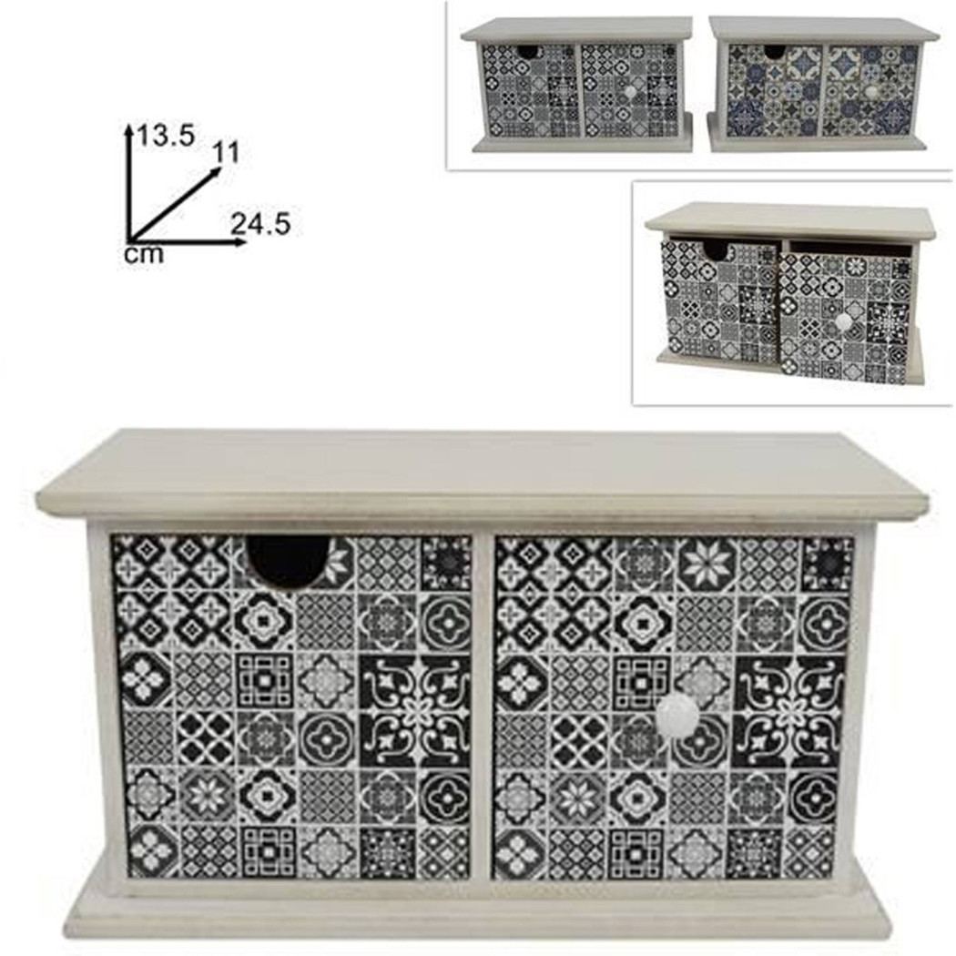 foto del prodotto trade shop porta oggetti cassettiera con 2 cassetti in legno country chic arredamento 