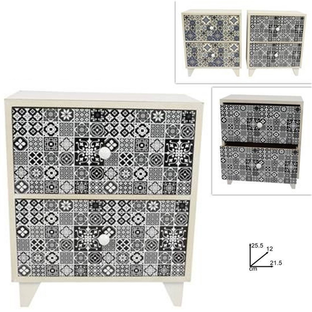 foto del prodotto trade shop porta oggetti cassettiera quadrata con 2 cassetti legno country chic arredamento 