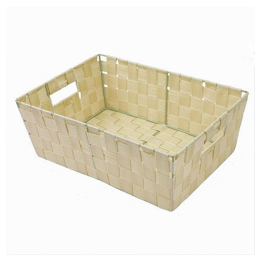 foto del prodotto trade shop porta oggetti cesto in tessuto intrecciato 38x26x13 cm con maniglie beige 79033 