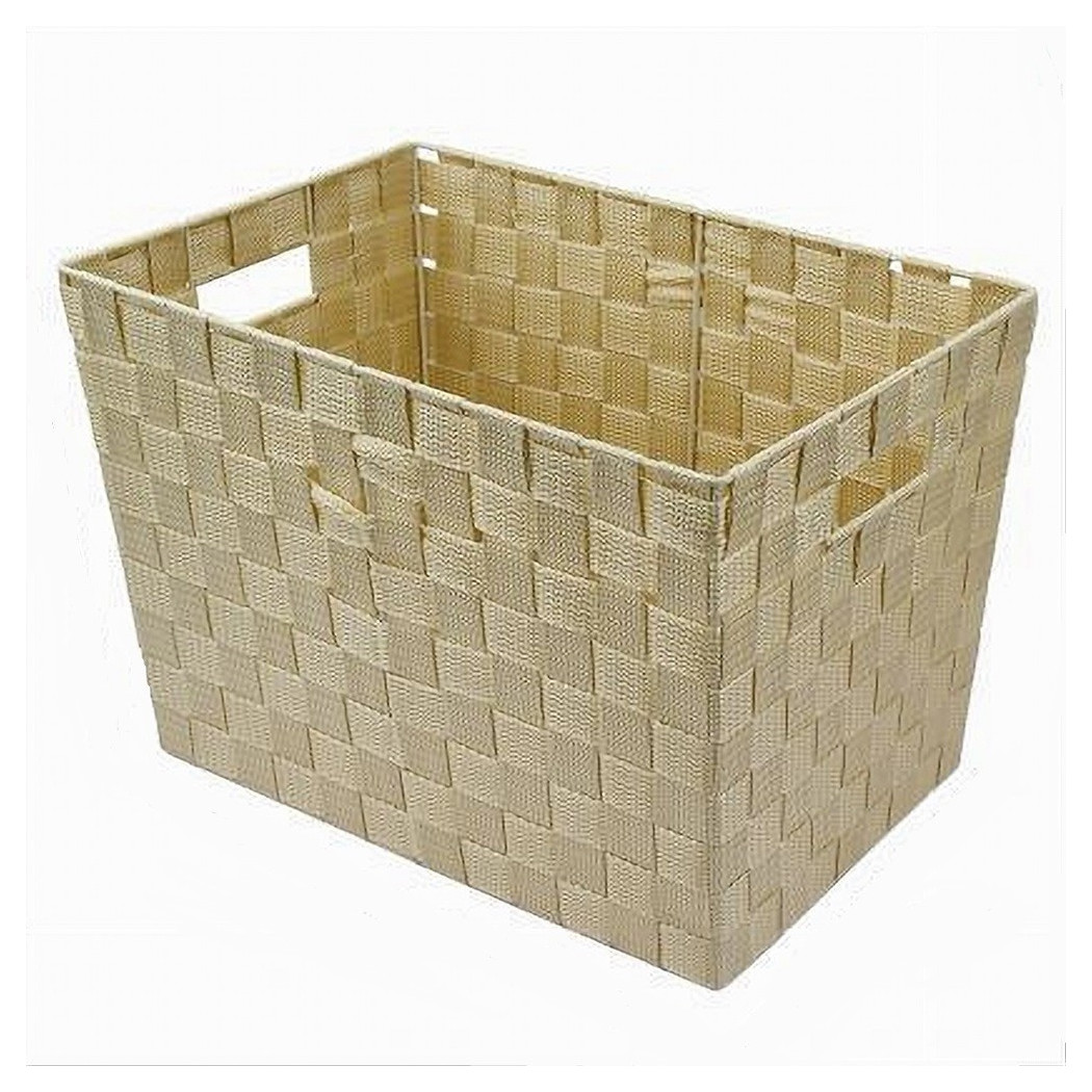 foto del prodotto trade shop porta oggetti cesto in tessuto intrecciato 38x26x25 cm con maniglie beige 79039 