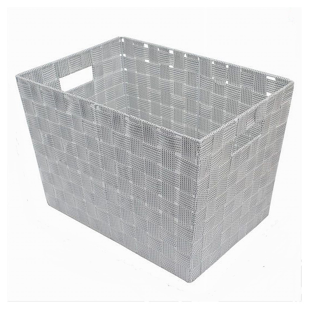 foto del prodotto trade shop porta oggetti cesto tessuto intrecciato 38x26x25 cm maniglie grigio chiaro 79036 