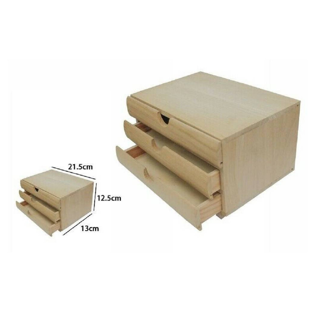 foto del prodotto trade shop porta oggetti mini cassettiera 3 cassetti legno naturale decoupage 53383a 