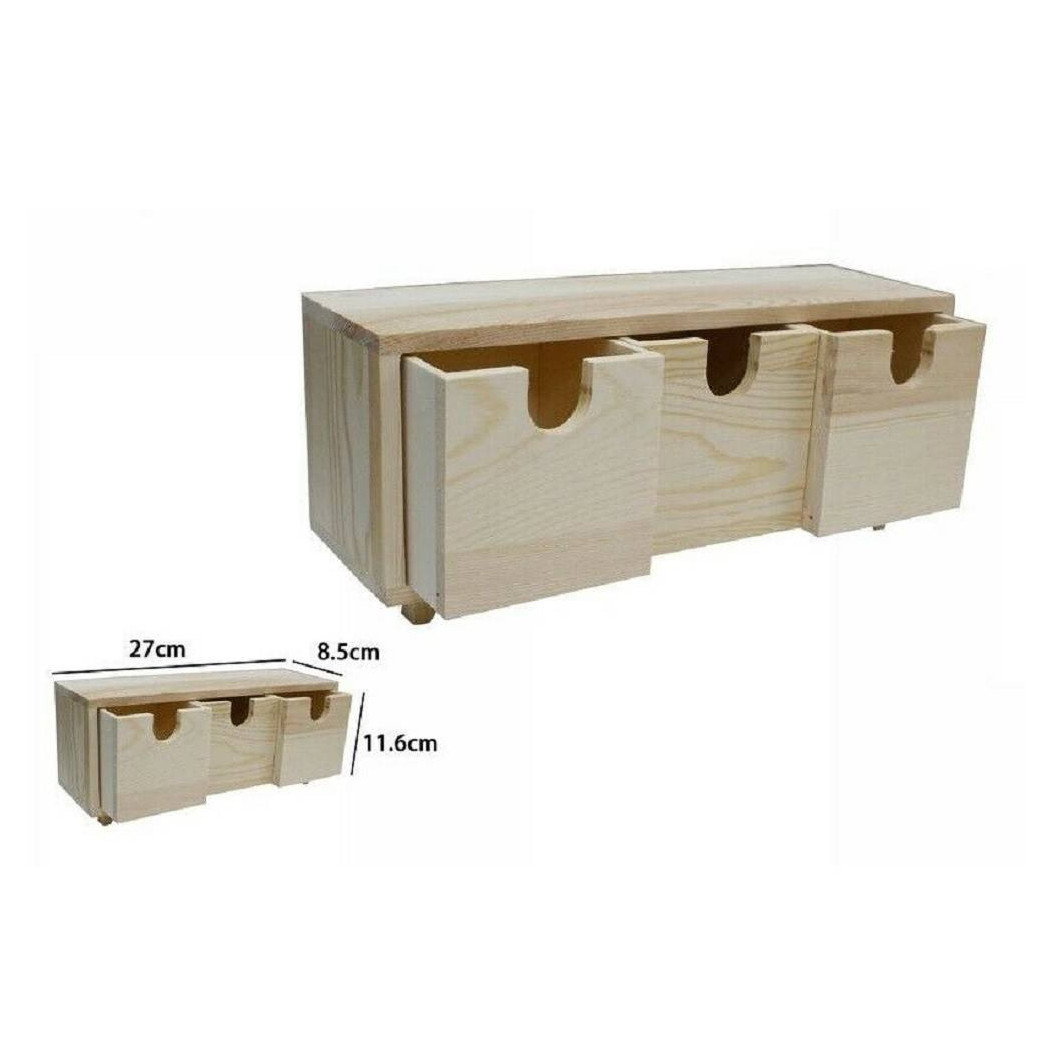 foto del prodotto trade shop porta oggetti mini cassettiera 3 cassetti legno naturale decoupage 53387a 