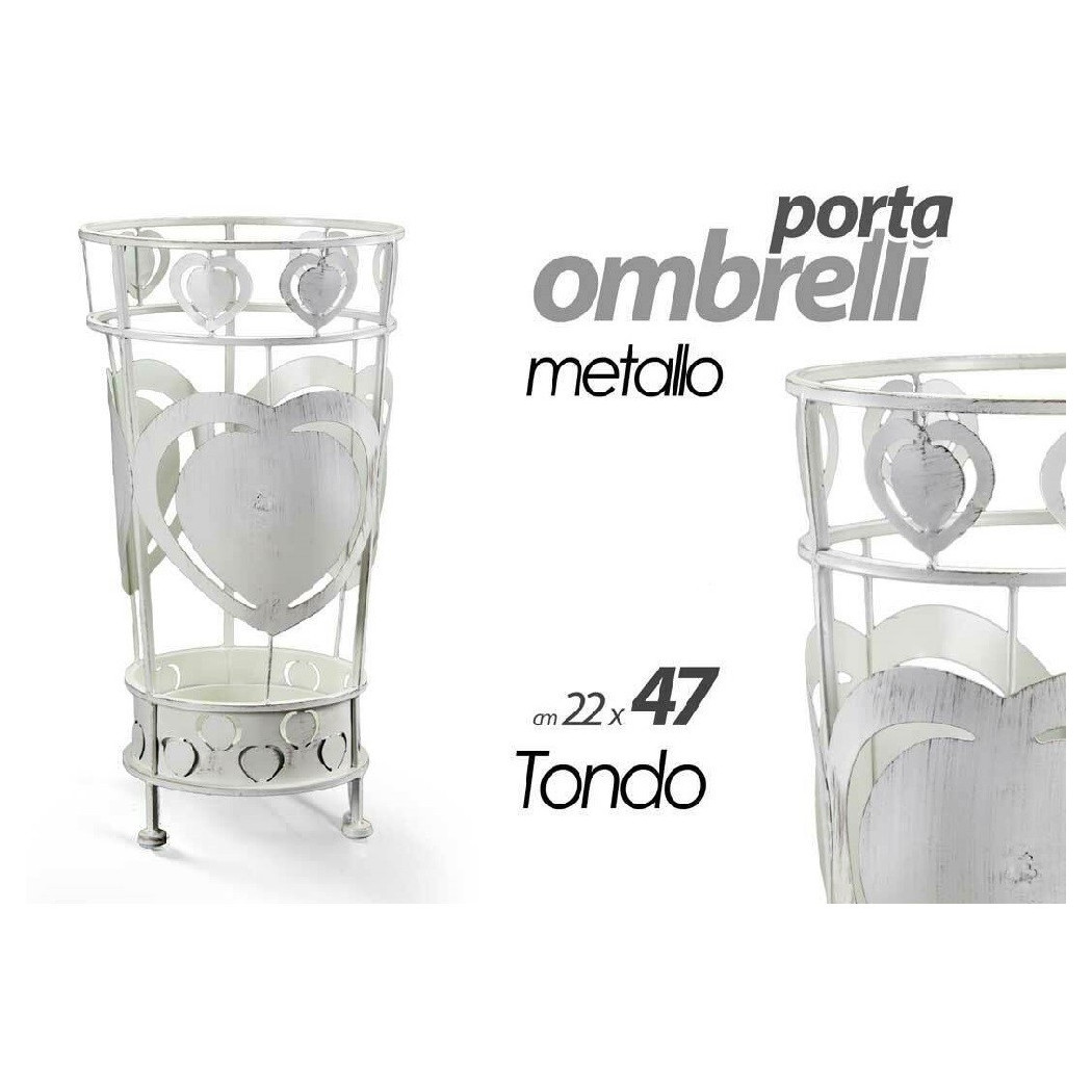 foto del prodotto trade shop porta ombrelli con cuore anticato design tondo bianco 22x47cm in metallo 657801 