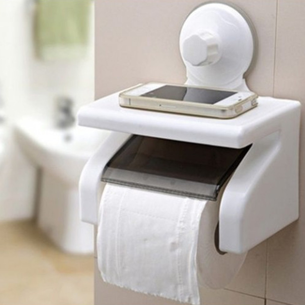foto del prodotto trade shop porta rotolo carta igienica accessorio bagno con attacco a ventosa e mensola 