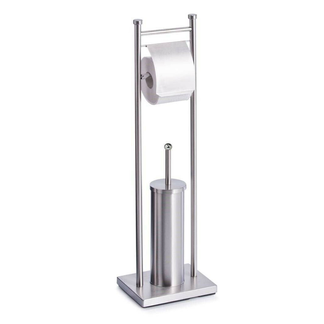 foto del prodotto trade shop porta rotolo con scopino portascopino acciaio quadrato accessorio bagno wc 59966 