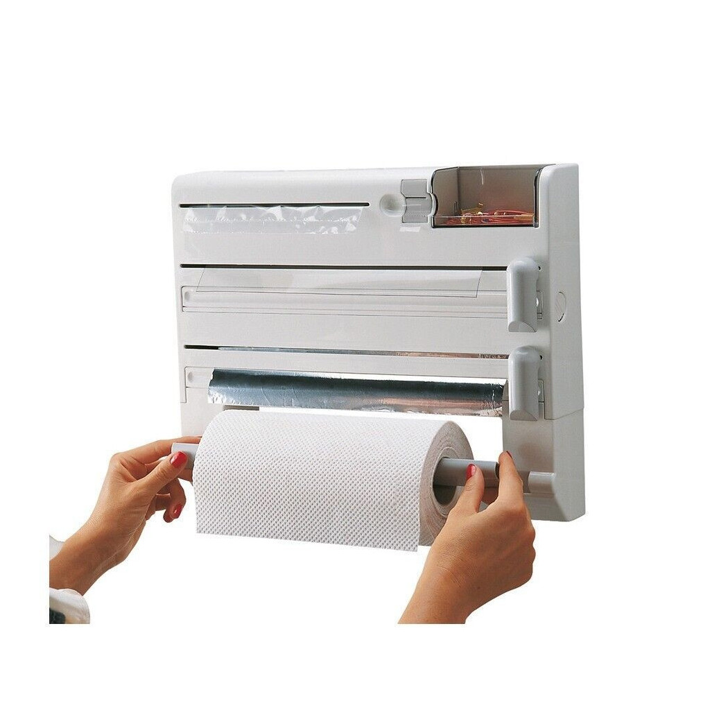 foto del prodotto trade shop porta rotolo da cucina carta 5in1 da parete organizer dispenser pellicola nastro 
