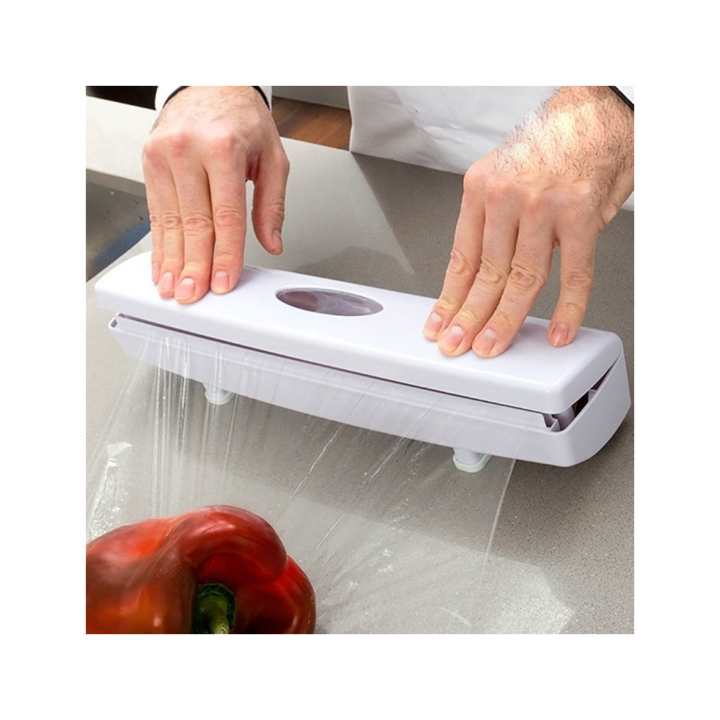 foto del prodotto trade shop porta rotolo dispenser automatico con taglio per pellicola carta forno alluminio 