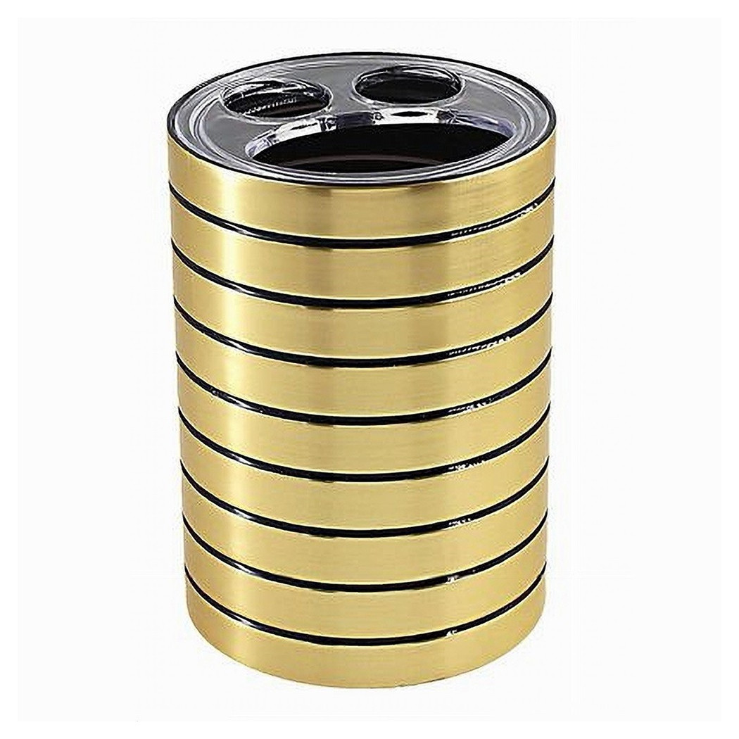 foto del prodotto trade shop porta spazzolini bicchiere a 3 fori oro a righe stile moderno arredo bagno 10385 