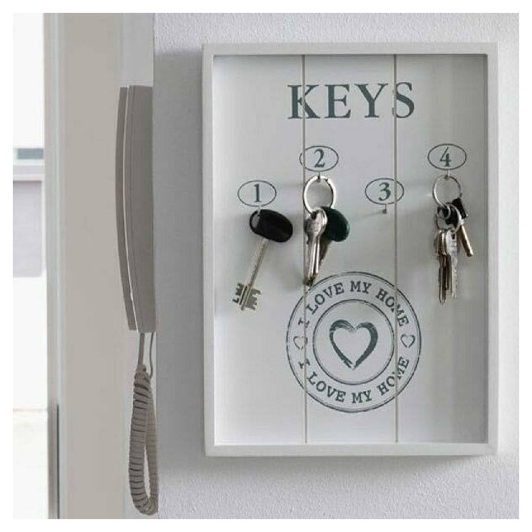 foto del prodotto trade shop portachiavi pannello appendi chiavi in legno 4 ganci 24 x 32 cm i love my home 