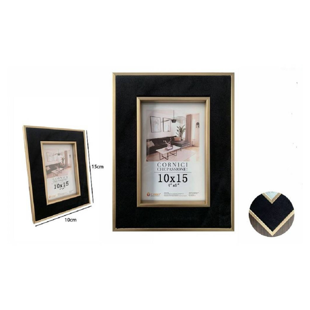 foto del prodotto trade shop portafoto cornice per foto poster quadri tele 10 x 15cm nera con bordi oro 70300 