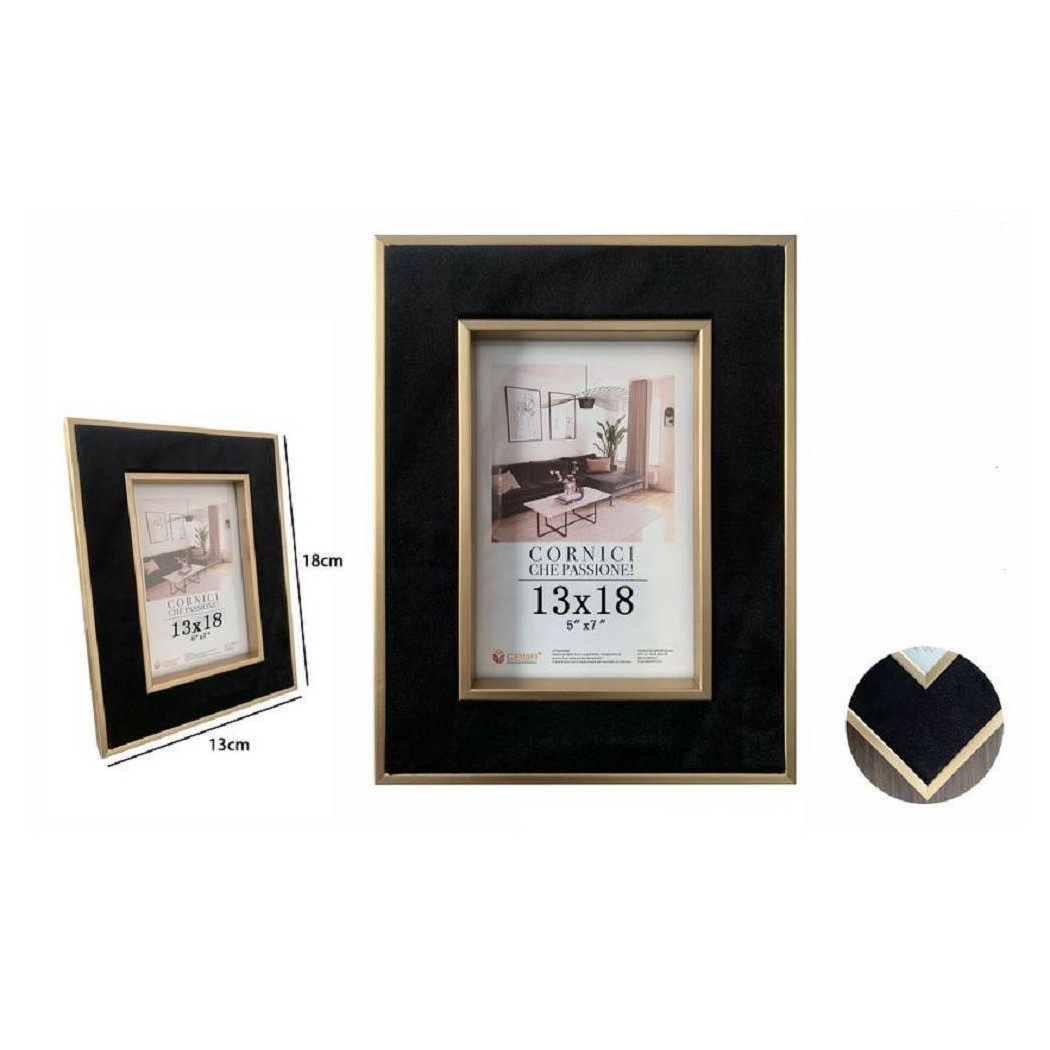 foto del prodotto trade shop portafoto cornice per foto poster quadri tele 13 x 18cm nera con bordi oro 70301 