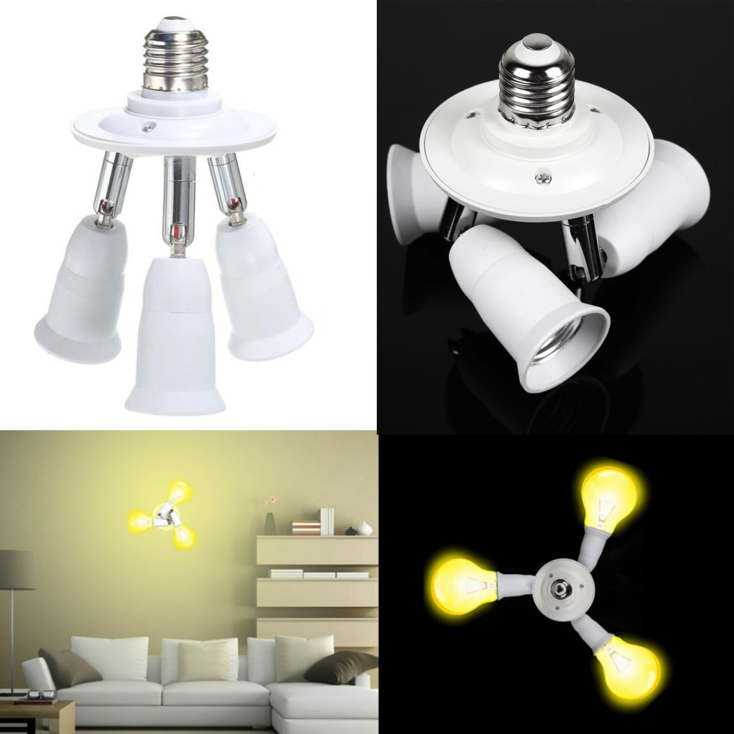 foto del prodotto trade shop portalampada sdoppiatore e27 adattatore con 3 ingressi attacco lampadina 3 in 1 