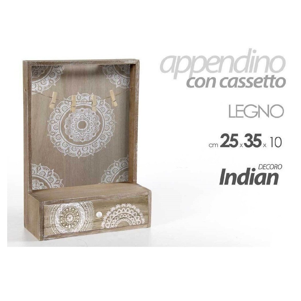 foto del prodotto trade shop - portalettere con cassetto appendino legno 25x35x10cm decoro indian shabby 738388 -