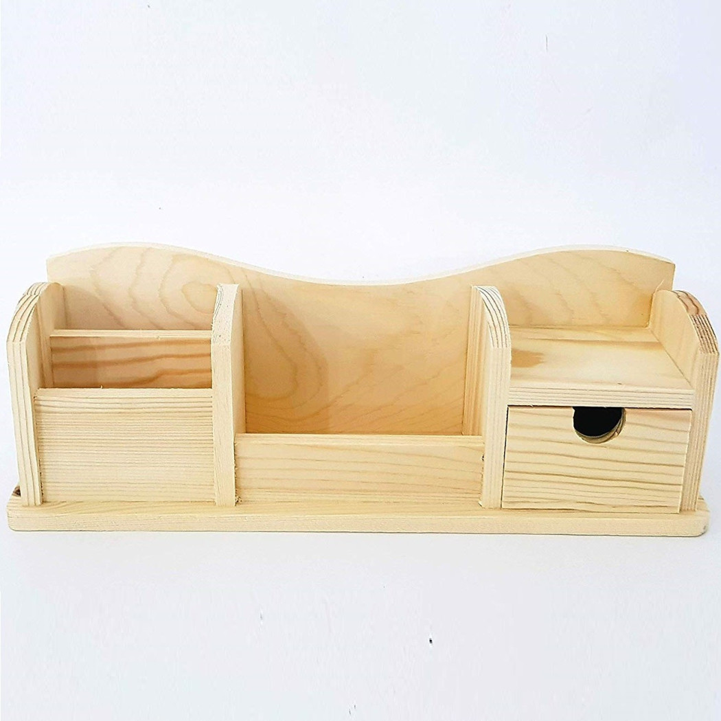 foto del prodotto trade shop portapenne 5 spazi cassetto legno 63813 organizzatore 28x8x7cm portaoggetti 