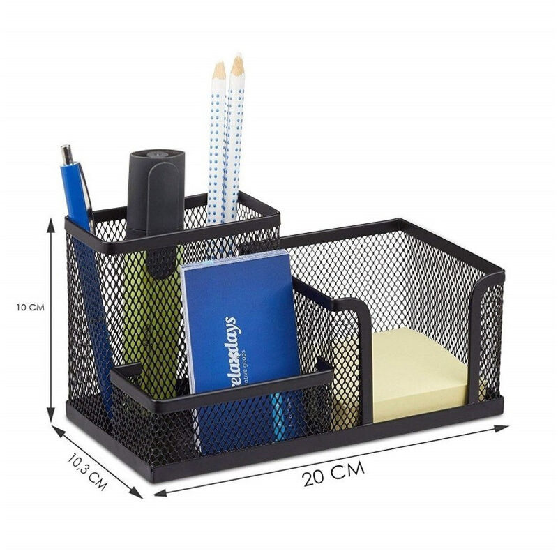 foto del prodotto trade shop portapenne post it nero rete 3 scomparti penna matite porta biglietti organizer 