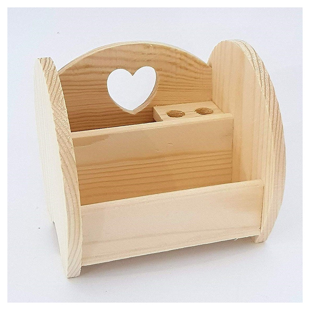 foto del prodotto trade shop portapenne tondo cuore legno organizzatore scrivania portaoggetti matite ufficio casa 