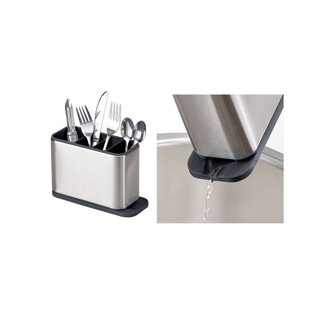 foto del prodotto trade shop portaposate 4 scomparti 7007 scola acqua contenitore acciaio per utensili cucina 