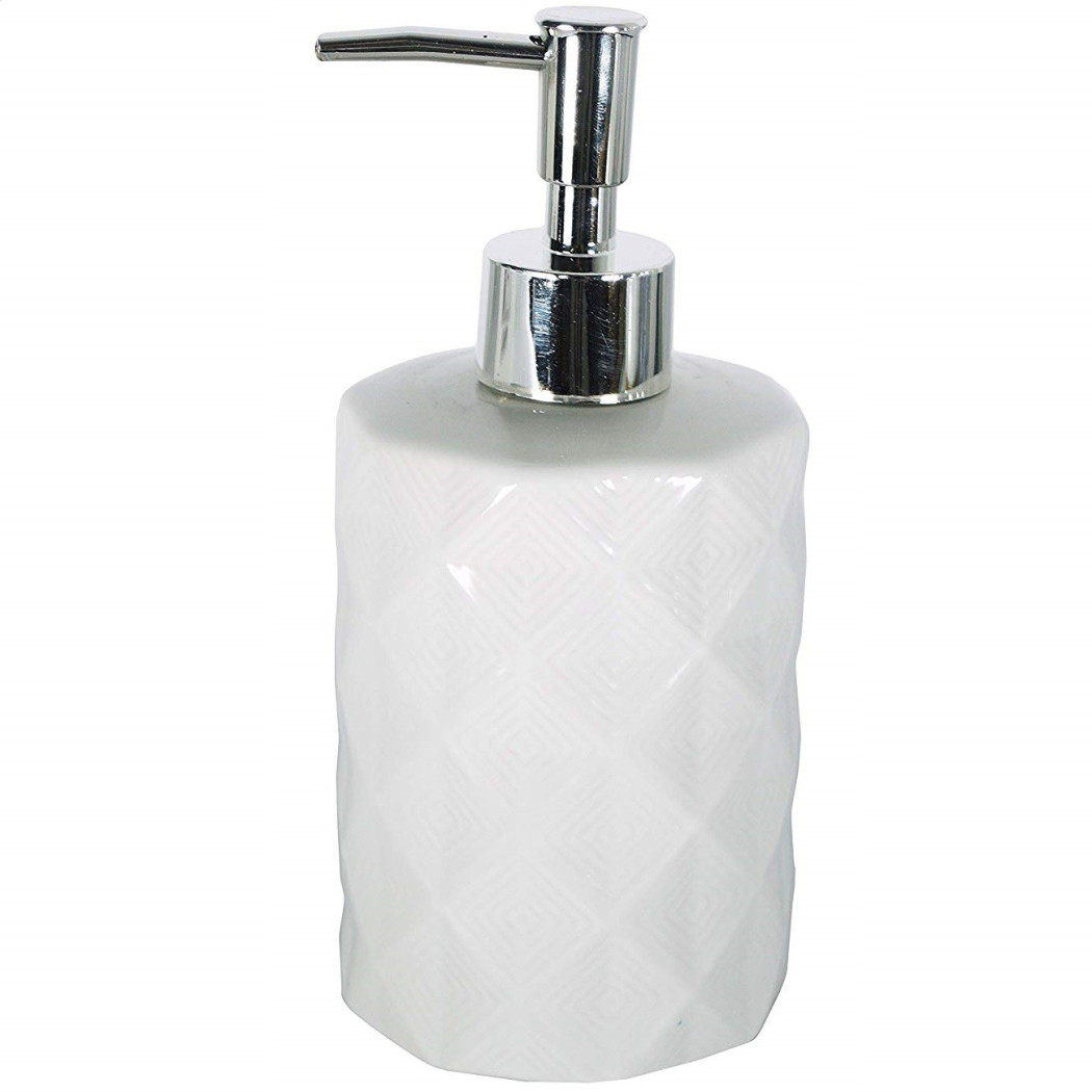 foto del prodotto trade shop portasapone cilindrico rombi bianco porta sapone 10343 dispenser sapone 