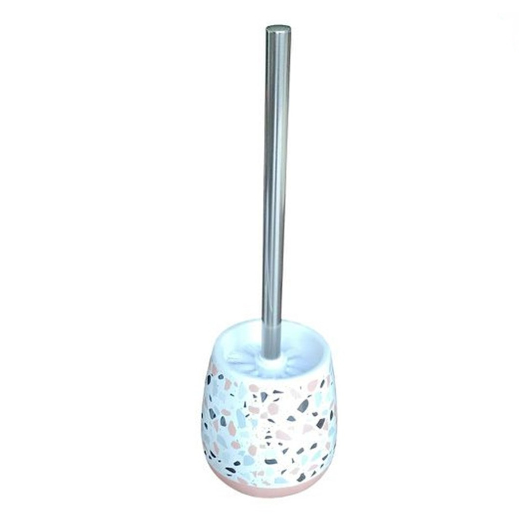 foto del prodotto trade shop portascopino bagno graniglia bianco multicolore con base rosa con scopino 59878 
