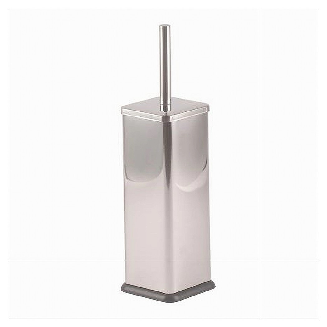 foto del prodotto trade shop portascopino bagno wc toilette quadrato cromato nero con scopino completo 87461 