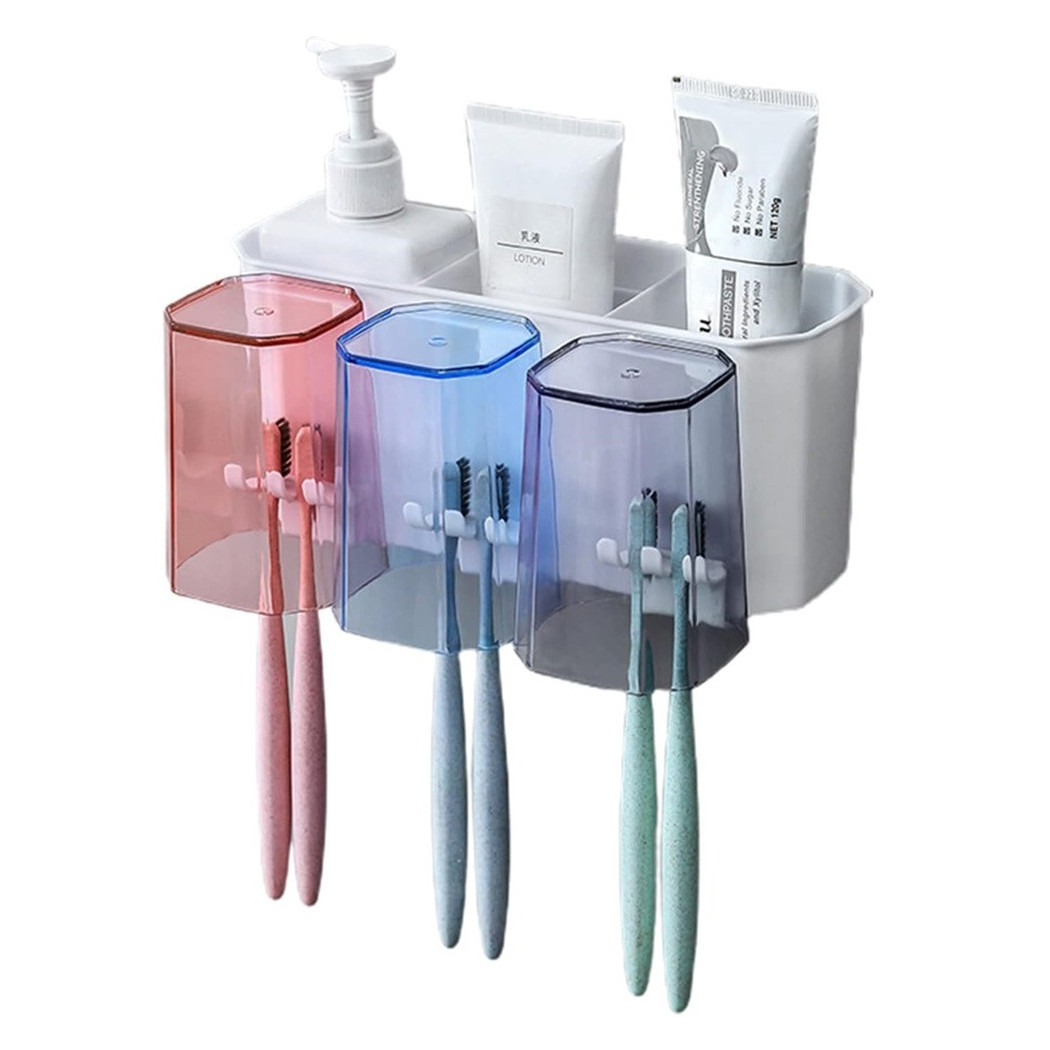 foto del prodotto trade shop portaspazzolino creativo da parete per dentifricio con cuscinetti adesivi per bagno 