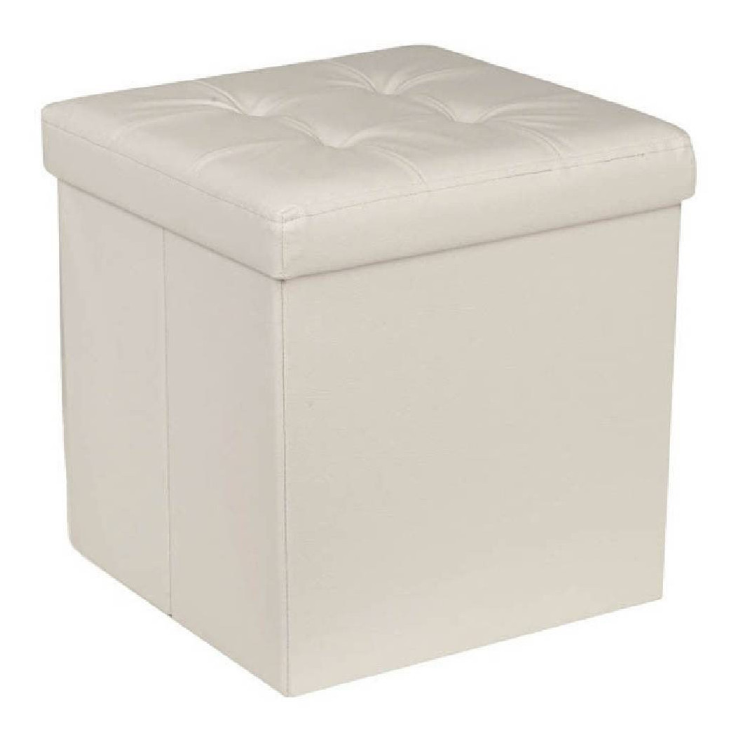 foto del prodotto trade shop pouf contenitore ecopelle cubo pieghevole 35x35x35 cm beige 4 punti trapuntato 
