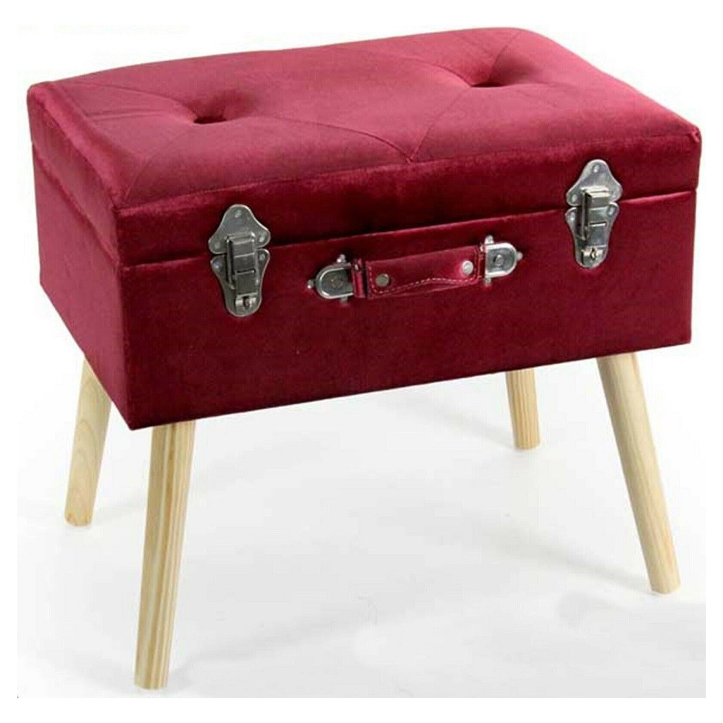 foto del prodotto trade shop pouf pouff contenitore h46x50x35cm tessuto rosso imbottito piedi in legno 756795 