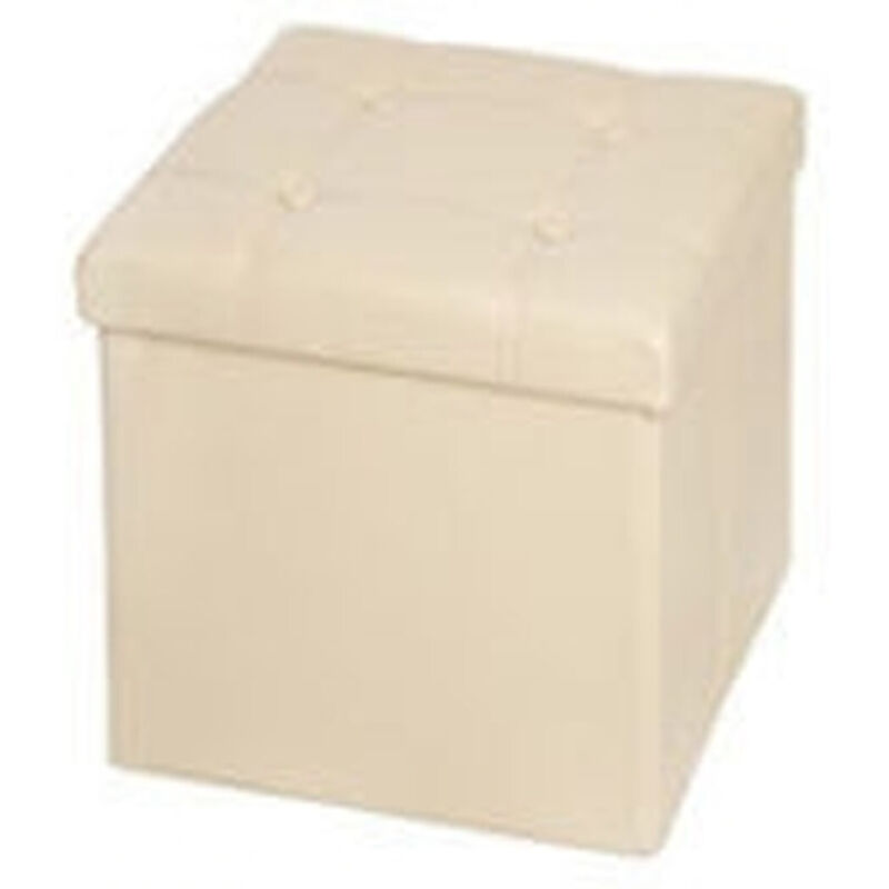 foto del prodotto trade shop pouf scatola portaoggetti puff poggiapiedi a forma di cubo in ecopelle colore beige