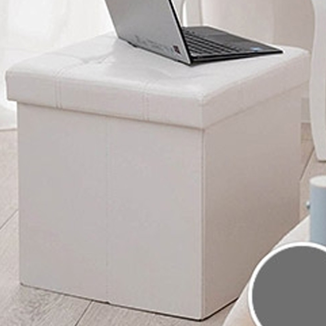 foto del prodotto trade shop pouf scatola portaoggetti puff poggiapiedi a forma di cubo in ecopelle colore bianco