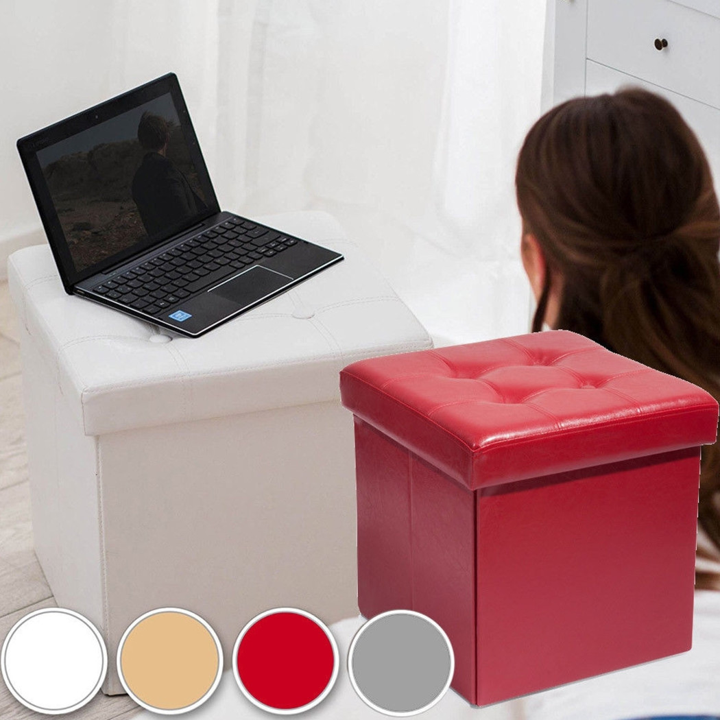 foto del prodotto trade shop pouf scatola portaoggetti puff poggiapiedi a forma di cubo in ecopelle colore rosso