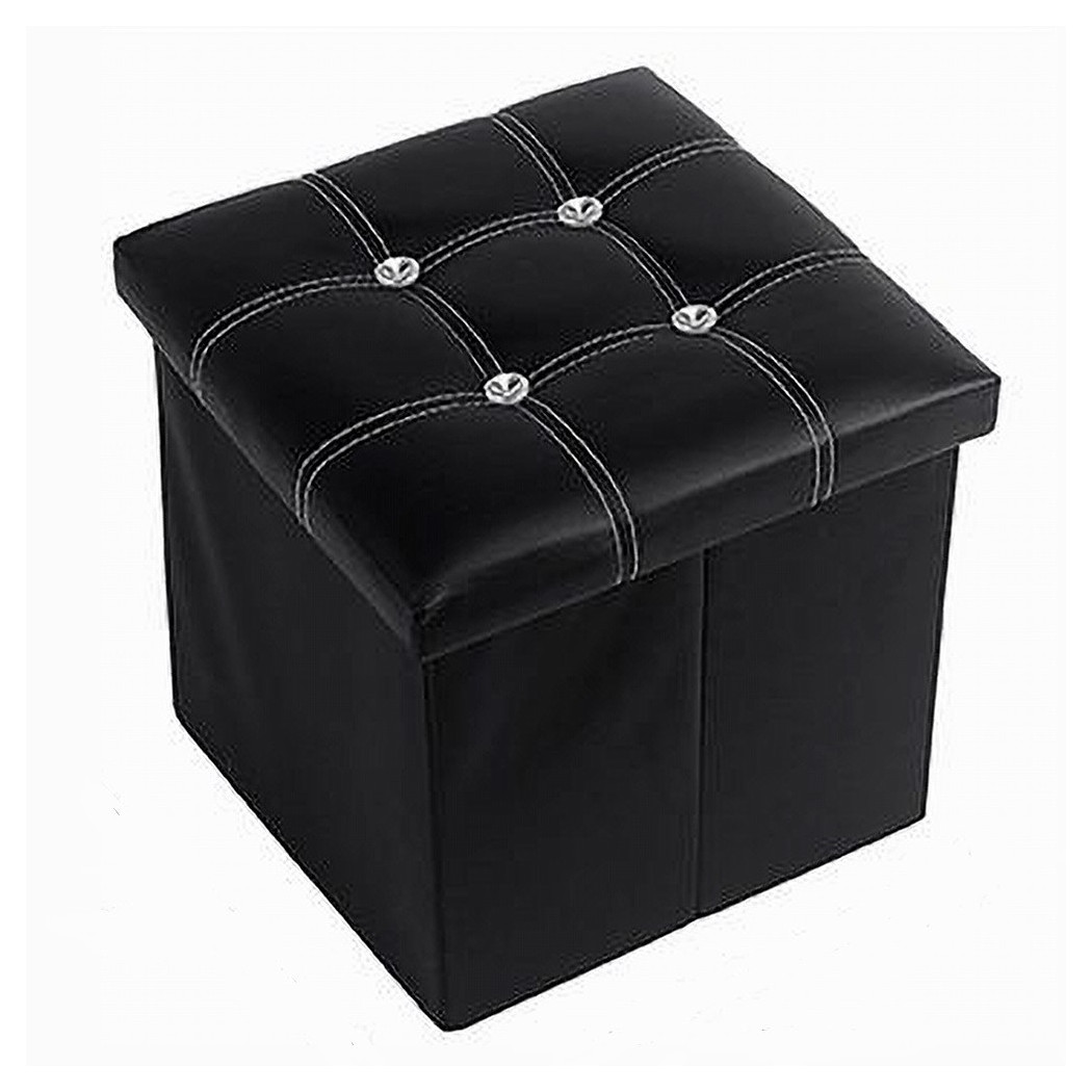 foto del prodotto trade shop pouff puff pouf contenitore imbottito portaoggetti nero strass 30x30x30 cm 79433 