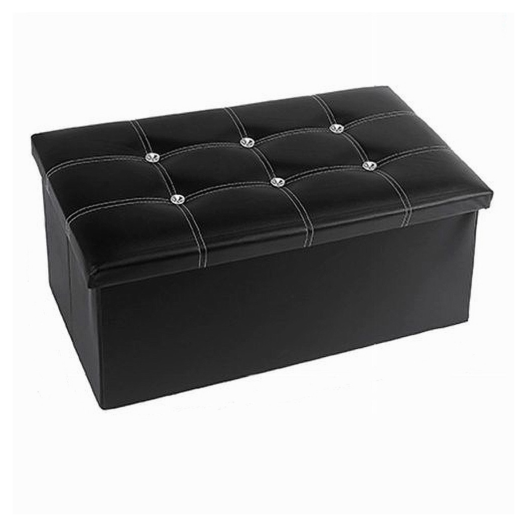 foto del prodotto trade shop pouff puff pouf contenitore imbottito portaoggetti nero strass 76x38x35 cm 79437 