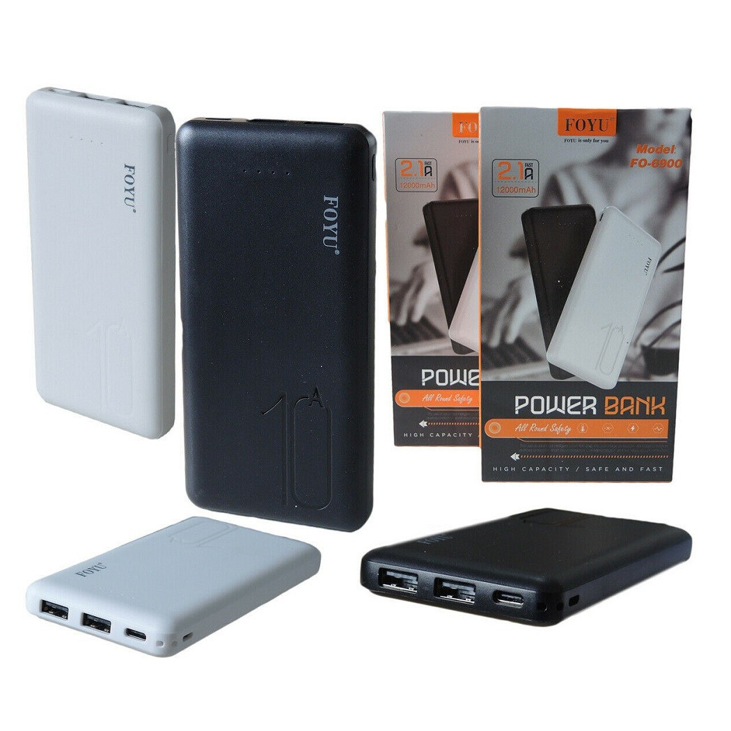 foto del prodotto trade shop power bank 12000mah 2 usb batteria emergenza supplementare 2.1a type c fo 6900 