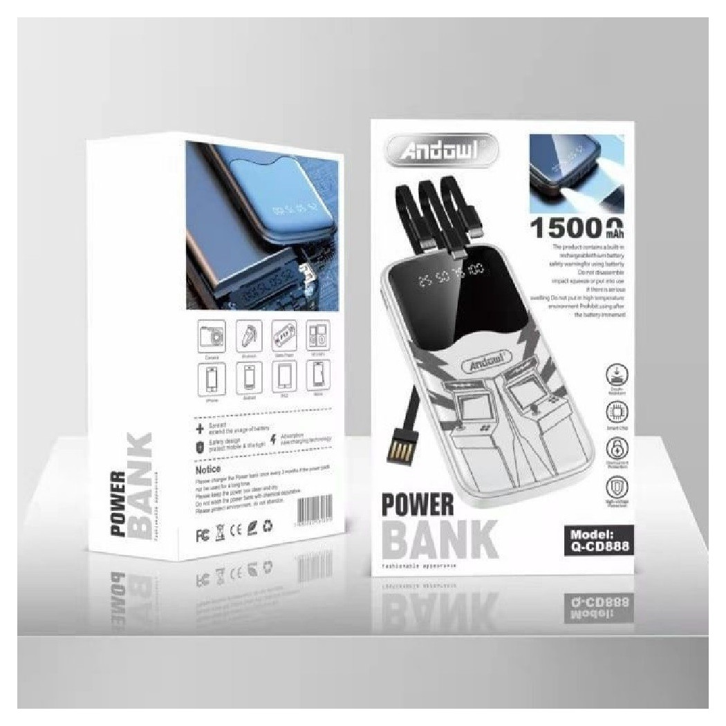 foto del prodotto trade shop powerbank 15000mah q cd888 portatile torcia luce led carica fino a 5 dispositivi 