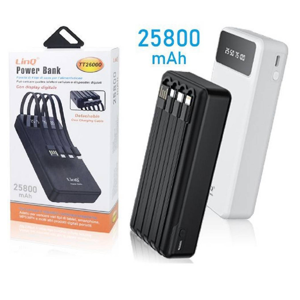 foto del prodotto trade shop powerbank batteria esterna a ricarica super veloce 25800mah 22.5w 4 cavi tt26000 