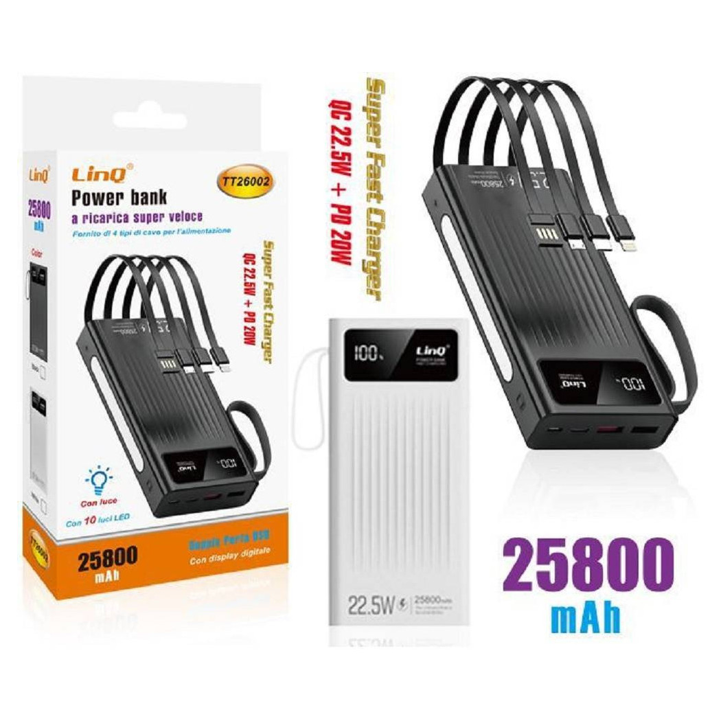 foto del prodotto trade shop - powerbank batteria esterna a ricarica super veloce 25800mah 22.5w con luce tt26002 -