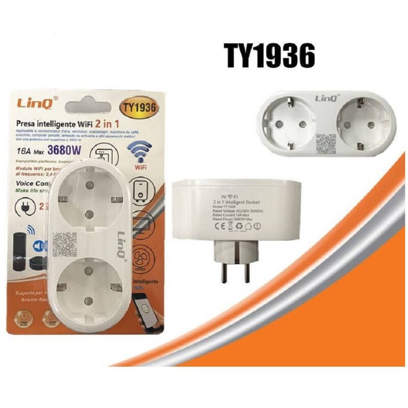 foto del prodotto trade shop presa intelligente spina corrente wifi 2in1 domotica android ios 16a 3680w ty1936 