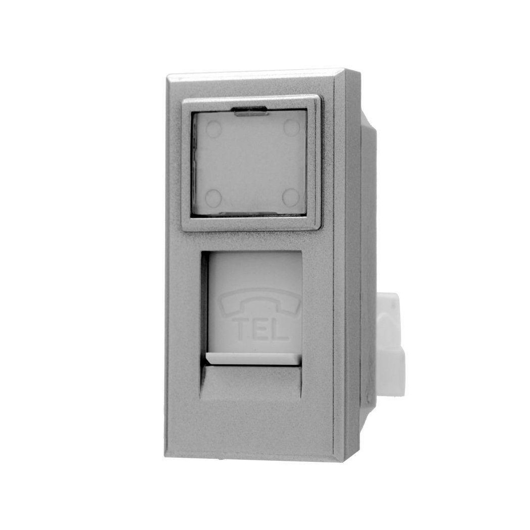 foto del prodotto trade shop presa telefonica plug rj11 silver coperchio compatibile bticino axolute 