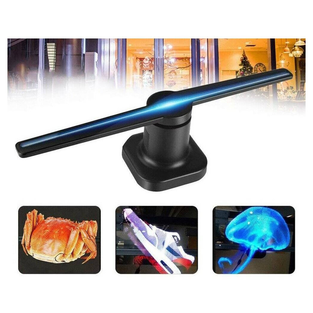 foto del prodotto trade shop proiettore olografico 3d led fan insegna pubblicitaria wifi luminosa 