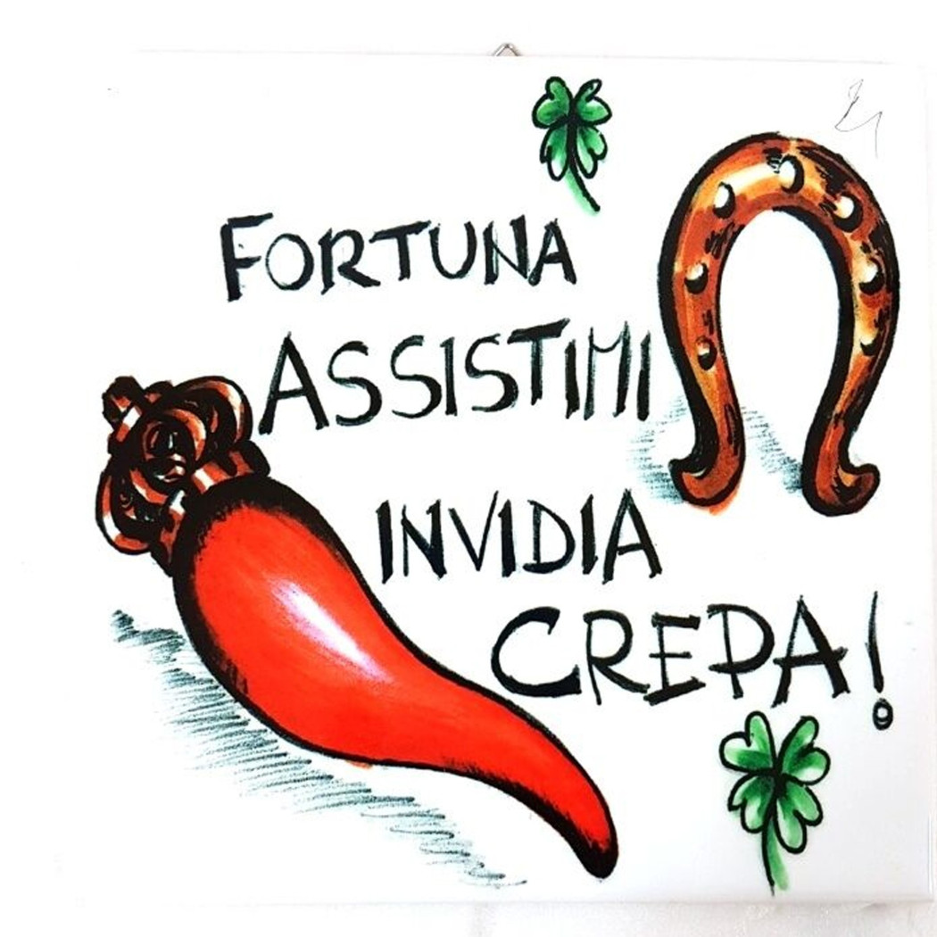 foto del prodotto trade shop quadretto piastrella decorativa porta fortuna ceramica fortuna assistimi 