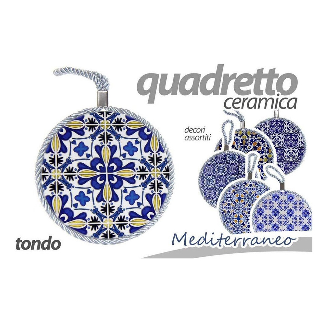 foto del prodotto trade shop quadro quadretto piastrella ornamentale in ceramica tondo 11cm decori ass 730672 