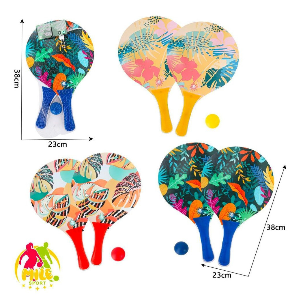 foto del prodotto trade shop racchette da spiaggia con pallina divertimento piscina mare varie fantasie 38x23 