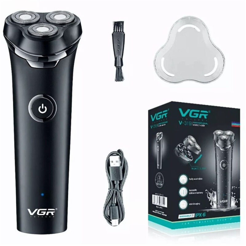 foto del prodotto trade shop rasoio elettrico barba trimmer rotante tripla lama impermeabile carica usb v 319 
