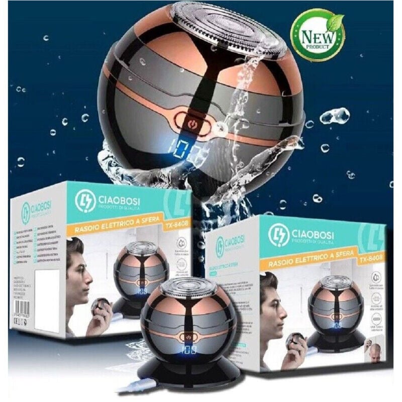 foto del prodotto trade shop rasoio tagliacapelli elettrico ricaricabile a sfera sferico uomo barba tx 8408 