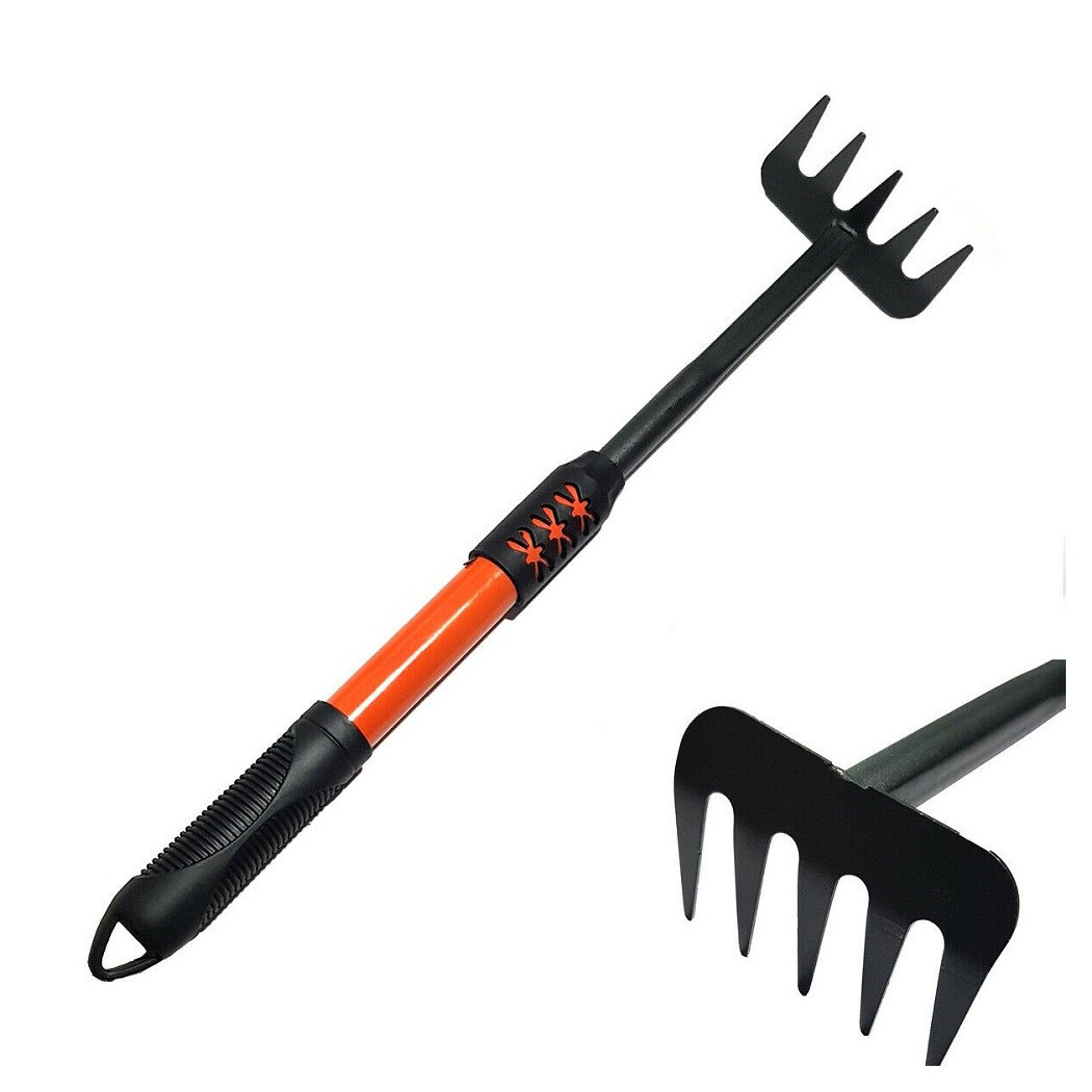 foto del prodotto trade shop rastrello da giardino in metallo manico gomma antiscivolo giardinaggio attrezzi 